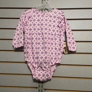 Wrangler Girls Pink Geometric Print Long Sleeve Ruffle Bodysuit 18 Month‎